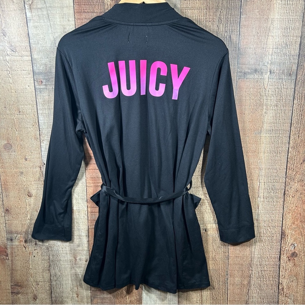 Juicy Couture Black Robe Y2K Pink Logo Lounge Sleepwear Early 2000s